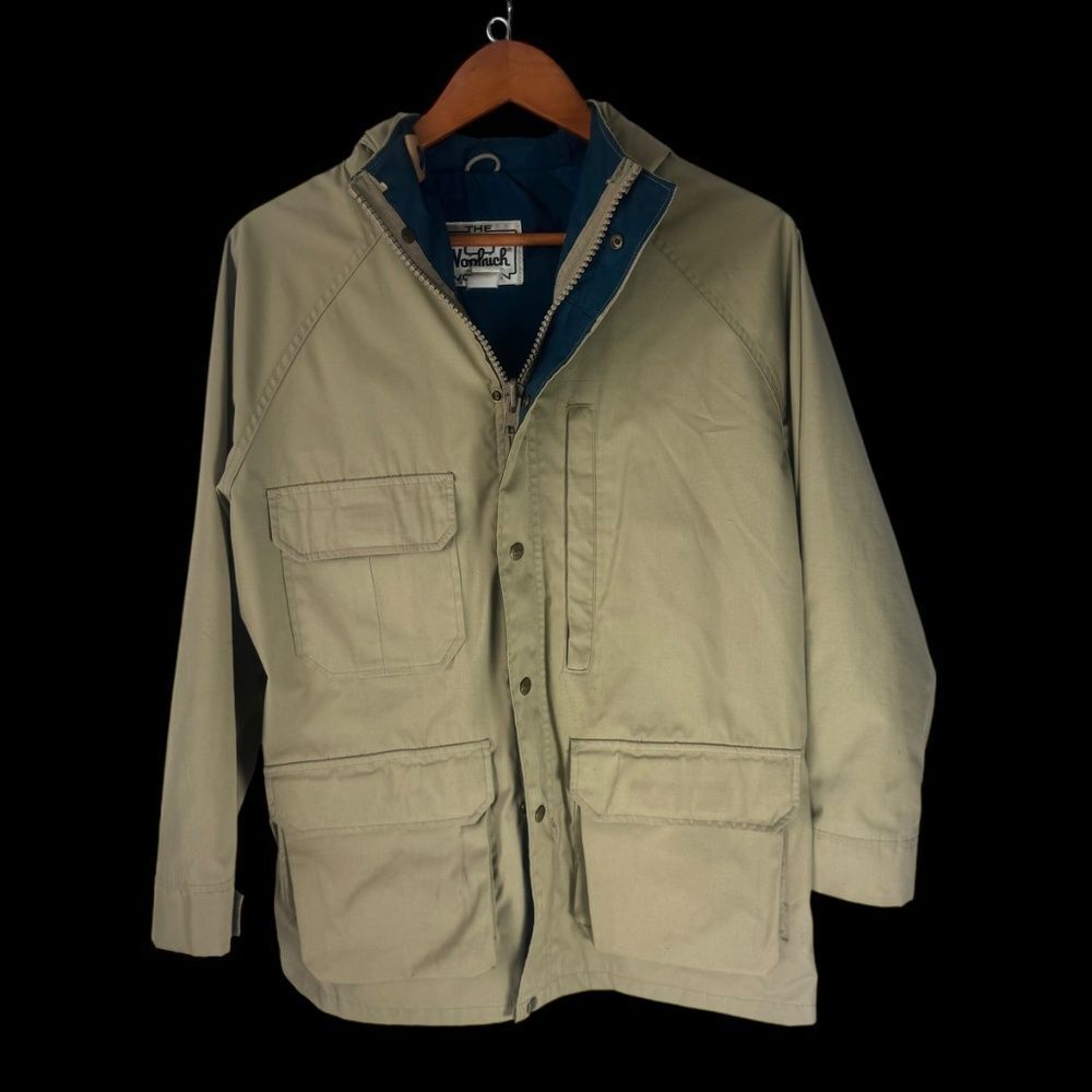 Woolrich Woman Tan Utility Jacket Vintage Hooded Front‎ Zip Sz M